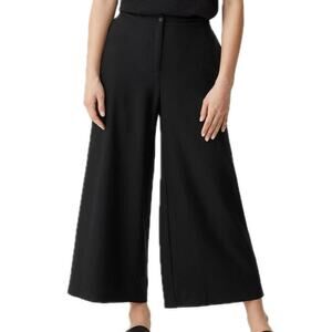 Eileen Fisher Black Lightweight Washable Crepe System Wide Leg Ankle Crop Pants